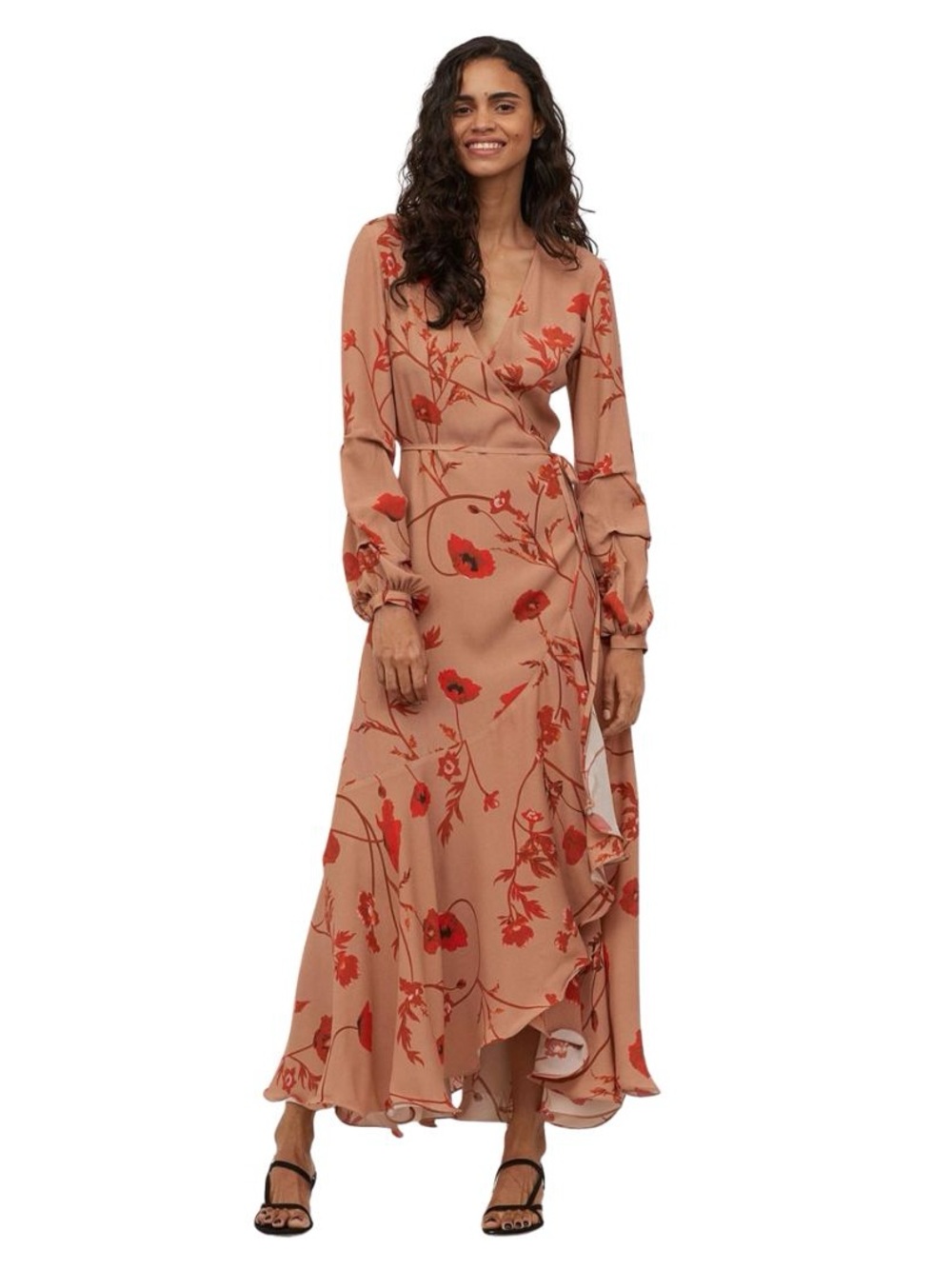 Johanna Ortiz x H&M Red Poppy Floral Wrap Maxi Dress size M